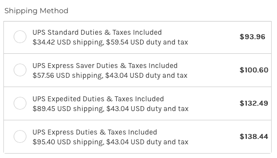 Zonos shipping methods with duty and tax (if applicable) in your BigCommerce
checkout.