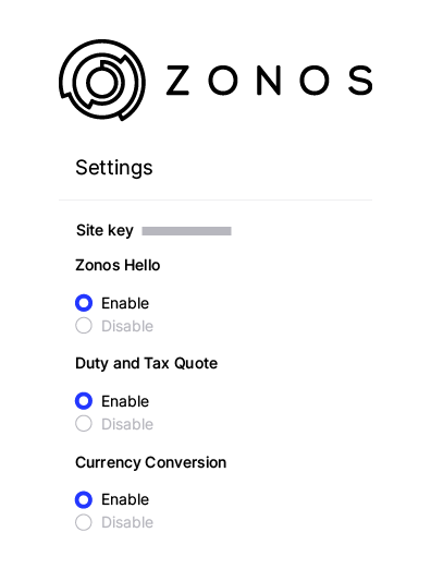 Zonos graphic which displays some of the Zonos Hello options that can be
edited within Zonos Dashboard.